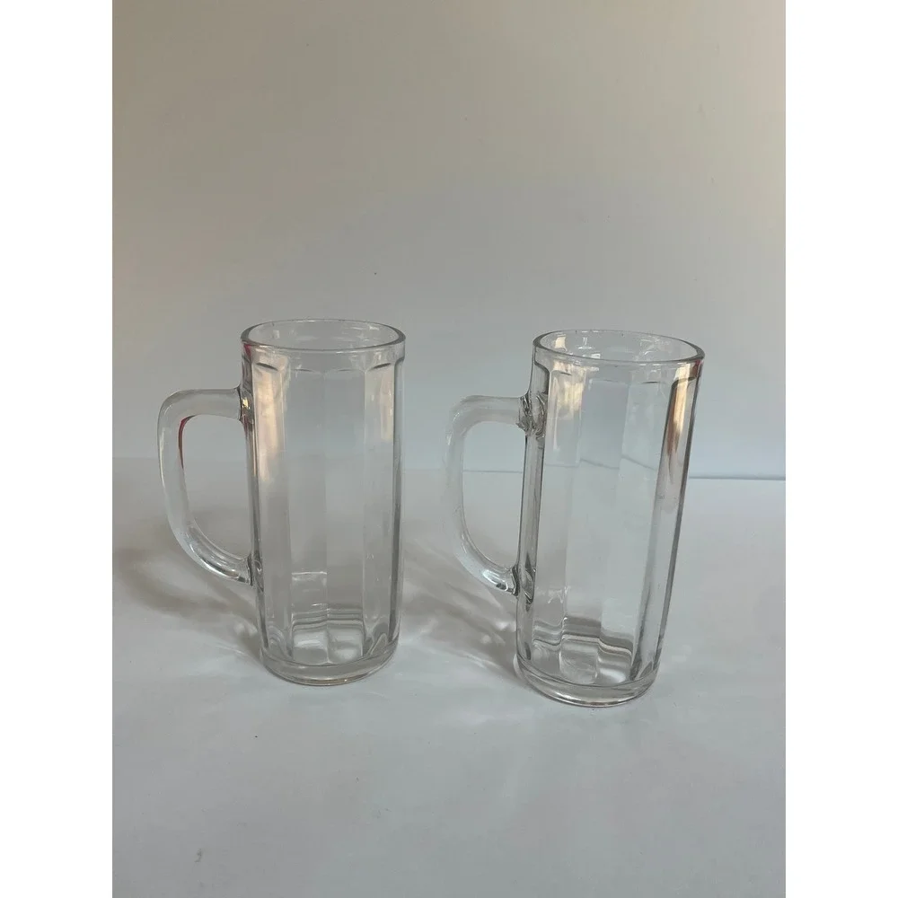 Vintage Set of Paul Sebastian Glass Beer Mugs Made in France Clear Paneled Heavy